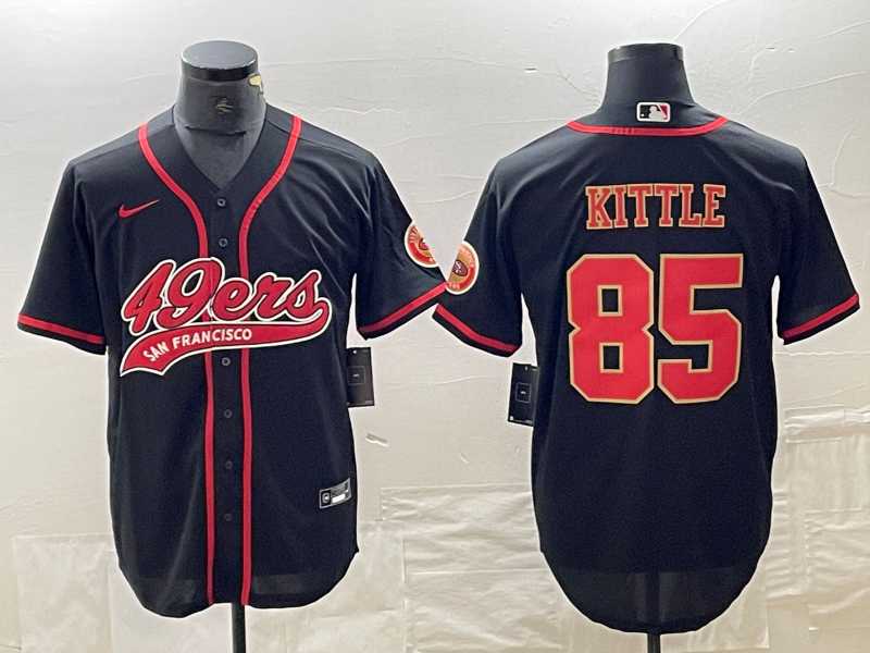 Mens San Francisco 49ers #85 George Kittle Black Red With Patch Cool Base Stitched Baseball Jersey